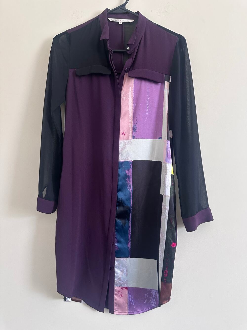 Rachel Roy Color Block Button Up Long Sleeve Dress Size Small
